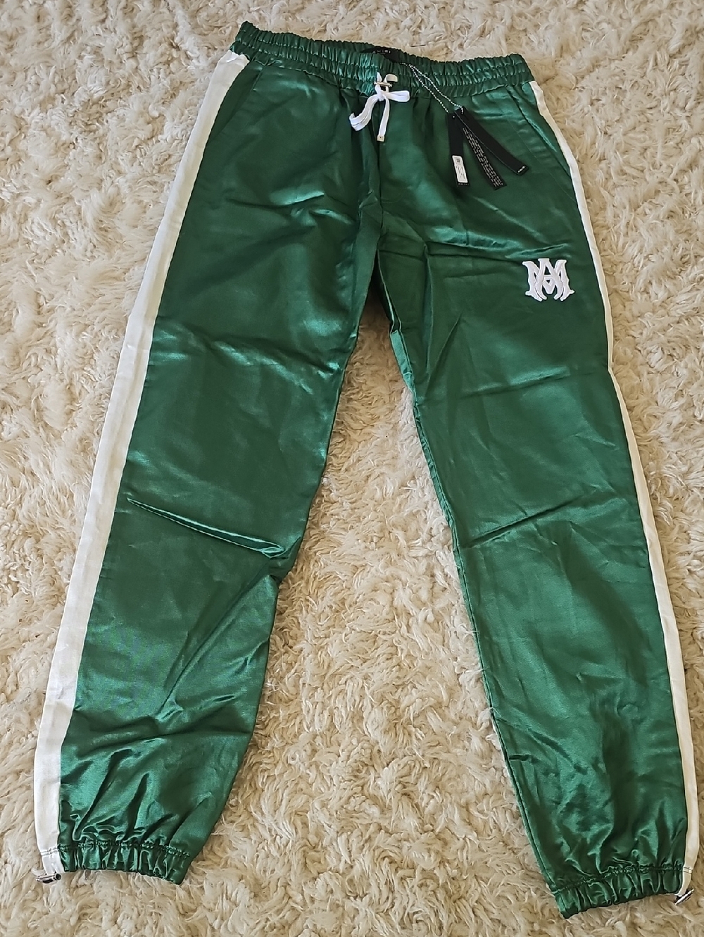 AMIRI Emerald Green Satin Drawstring Track Pants